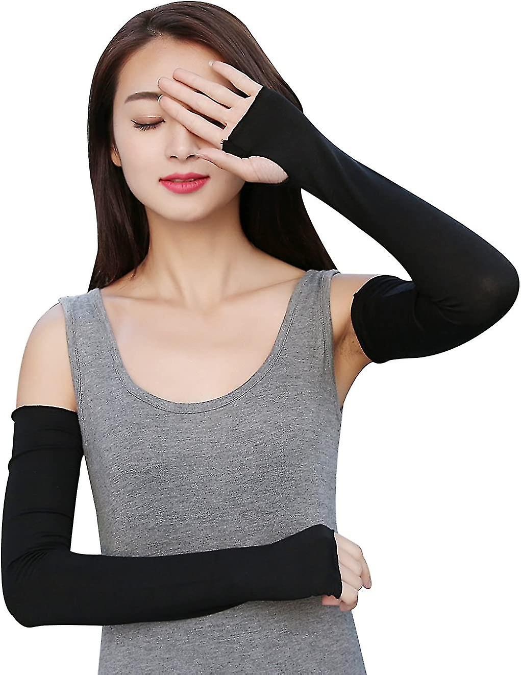 Women Outdoor Sun Block Soft Long Arm Sleeves Fingerless Gloves