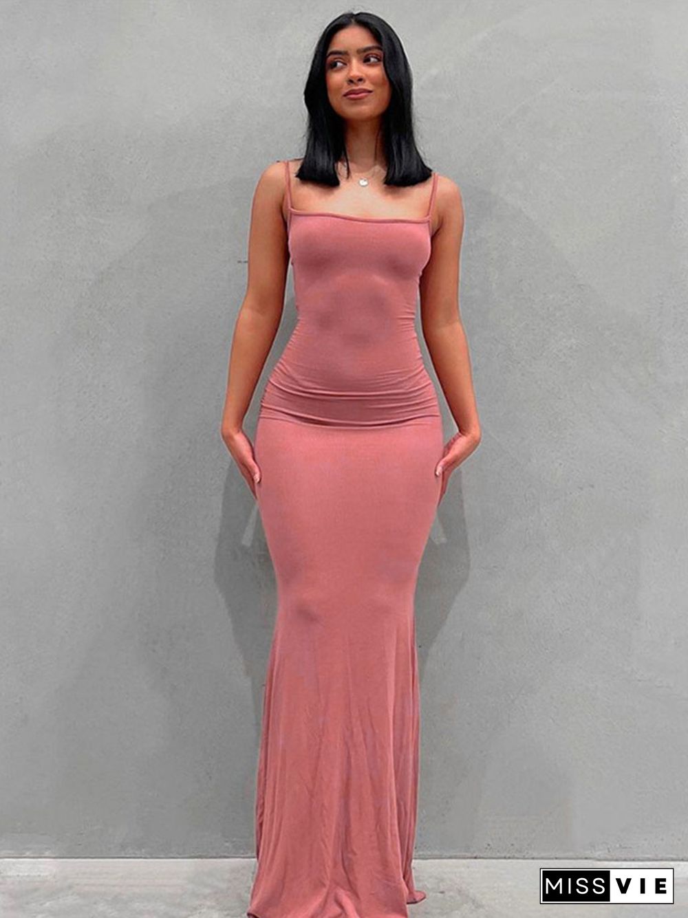 Satin Slip Sleeveless Backless Slim Sexy Maxi Dress Spring Women Party Y2K Concise Bodycon Elegant Clothing