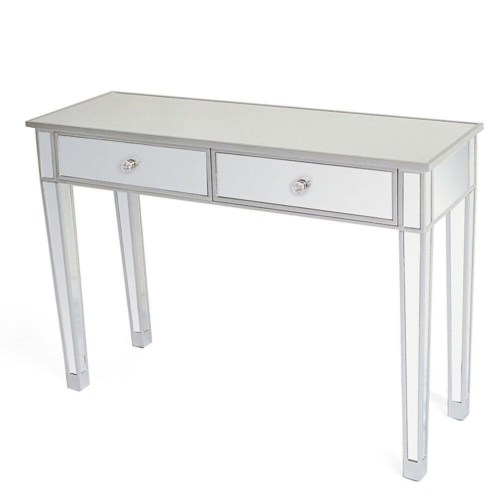 2 Drawers Mirrored Makeup Table Computer Desk Writing Desk   (41.34 x 14.17 x 29.92)\