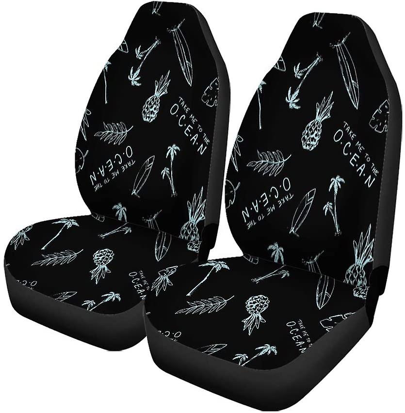 Set Of 2 Car Seat Covers Blue Beach Tropical Pattern Pink Hipster Leaf Paradise Universal Auto Front Seats Protector Fits