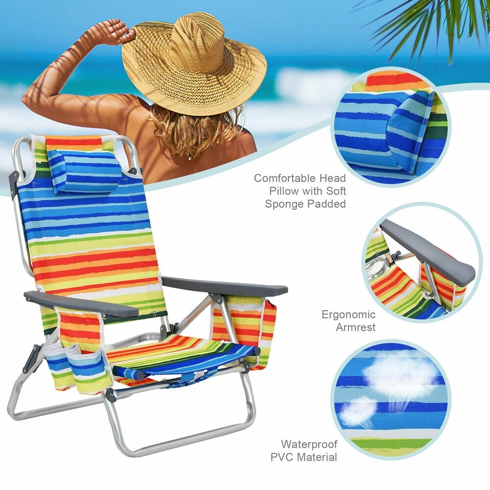 2PCS 5 Position Outdoor Folding Backpack Beach Table Chair