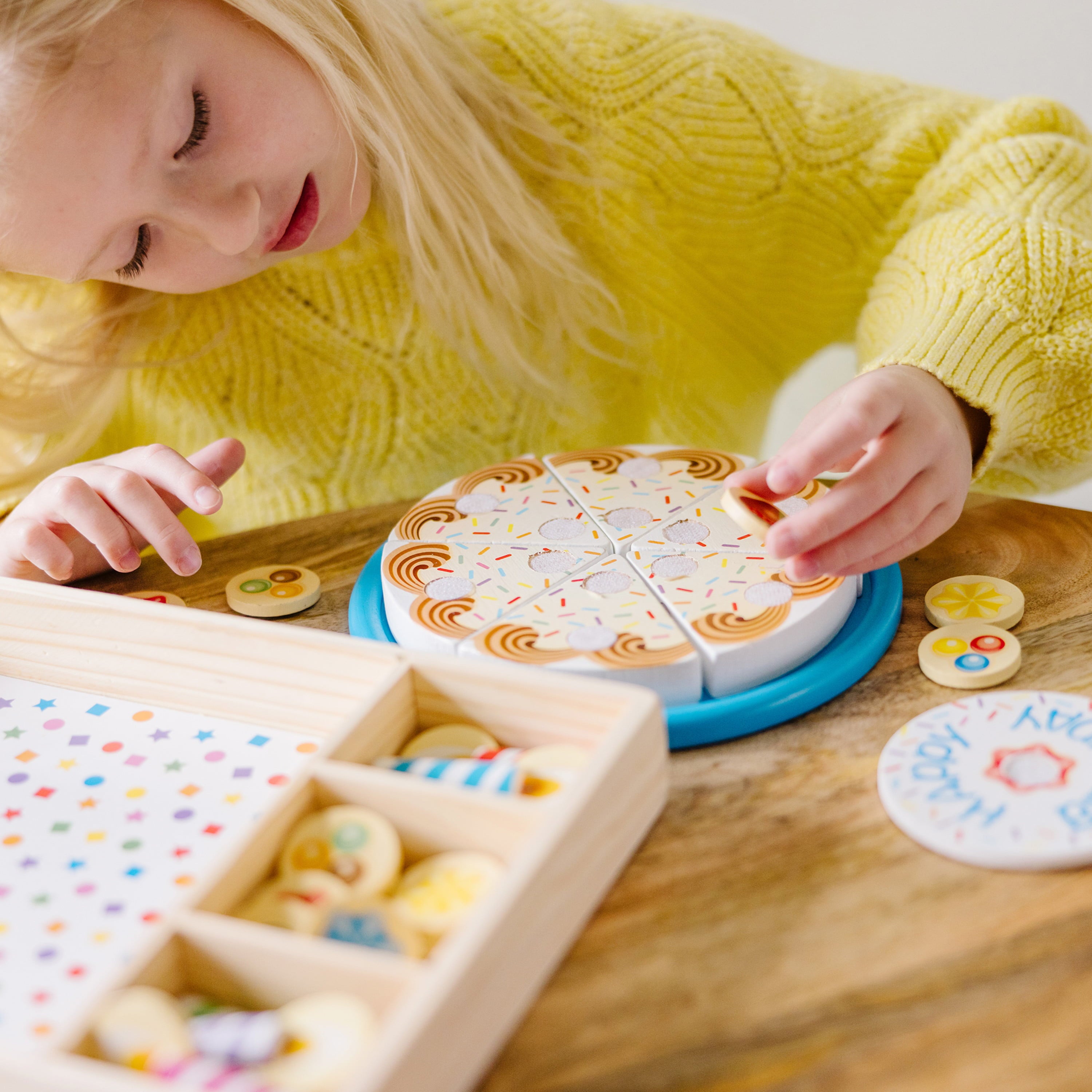 Melissa and Doug Birthday Party Cake - Wooden Play Food With Mix-n-Match Toppings and 7 Candles