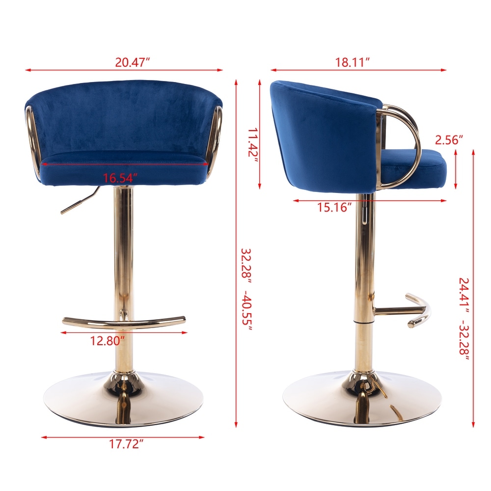 Set of 2 Bar Stools with Chrome Footrest And Base Swivel Height Adjustable Mechanical Lifting Velvet  Golden Leg Bar Stool