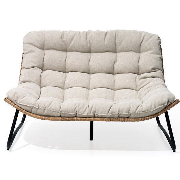 Pellebant Double Papasan Chair Loveseat with Beige Cushion For Indoor and Outdoor Use