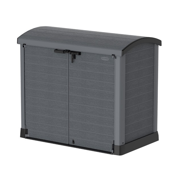 Duramax Cedargrain Storeaway 1200l Capacity Outdoor Deck And Garden Storage Box With Panel Doors amp Arc Lid For Patios Pool Areas amp Driveways Grey