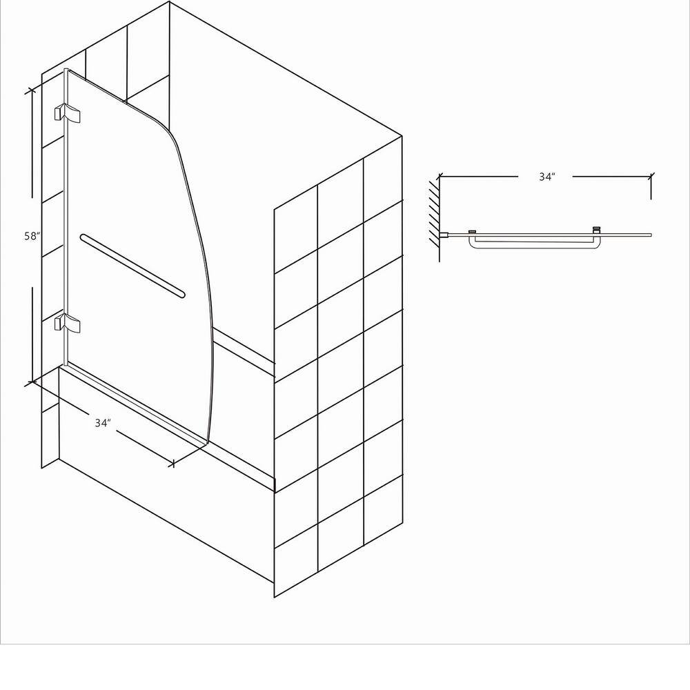 FORCLOVER 34 in. W x 58 in. H Pivot Frameless Tub Door in Chrome Finish with Clear Glass SND24CG-3458CH