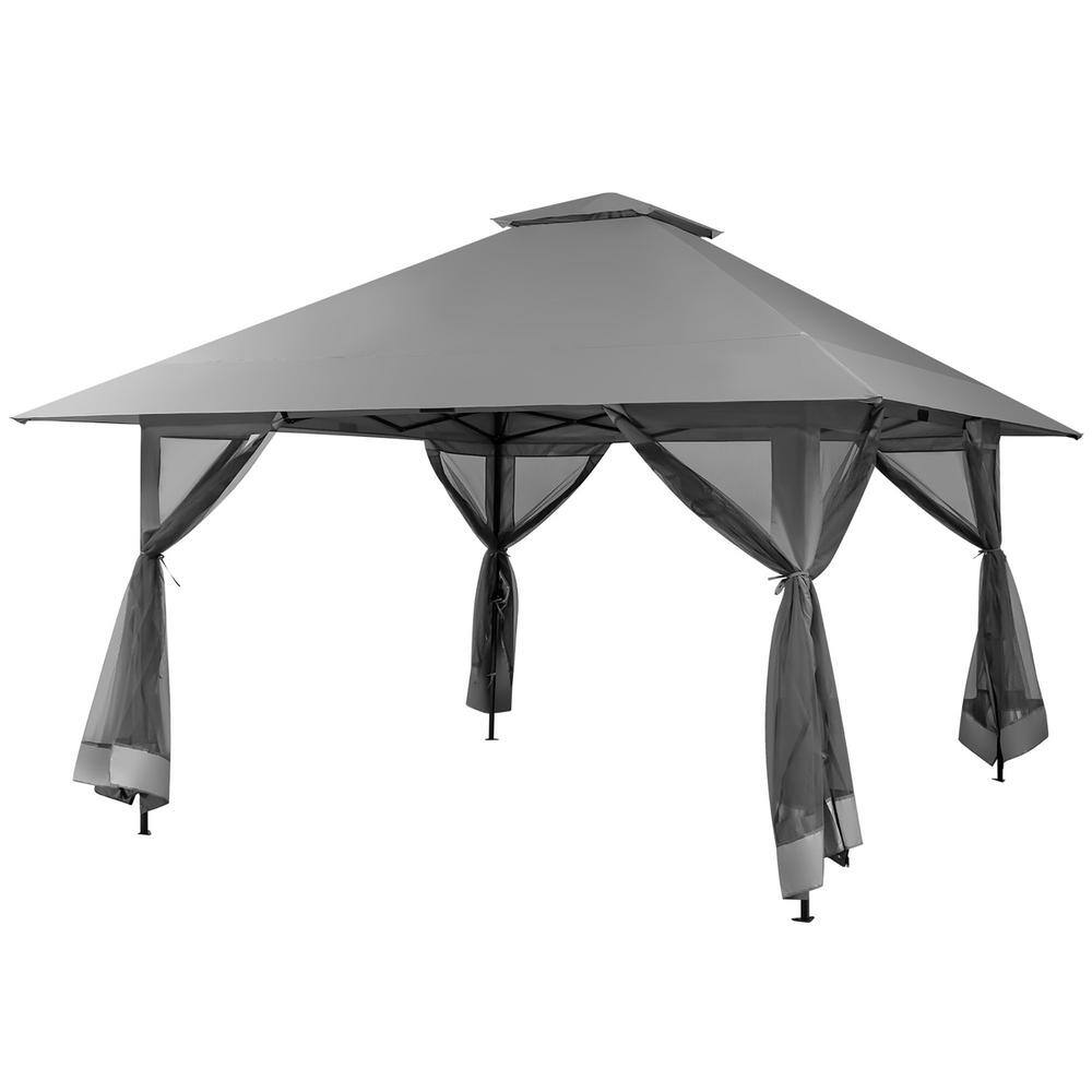 Costway 13 ft. x 13 ft. Grey Pop-Up Instant Canopy Tent Mesh Sidewall UV50 Plus Adjust Outdoor Patio NP10828GR