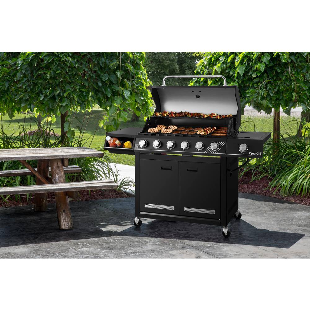 Dyna-Glo DGH563CRN-D 6-Burner Natural Gas Grill in Matte Black with TriVantage Multi-Functional Cooking System