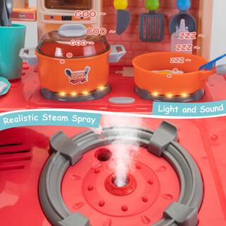 Nyeekoy Kids Play Kitchen Playset with Lights and Sounds in Pink TH17W0730