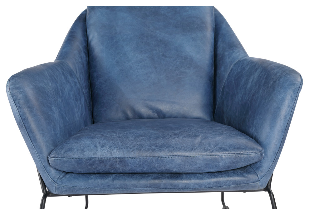 Modern Club Chair Blue Top Grain Leather Armchair for Living Room   Industrial   Armchairs And Accent Chairs   by Sideboards and Things  Houzz