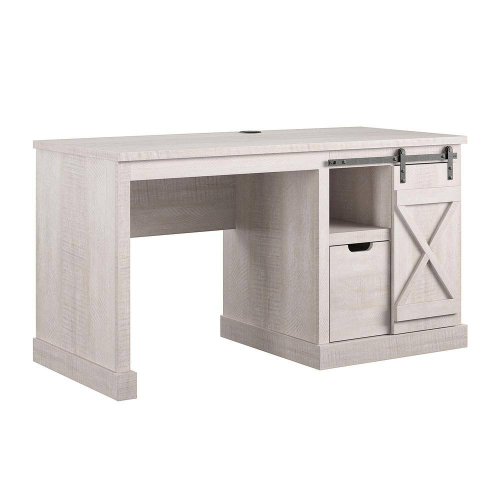 Ameriwood Home Bayshore 51.9 in. H Rustic White Single Pedestal Computer Desk DE18726