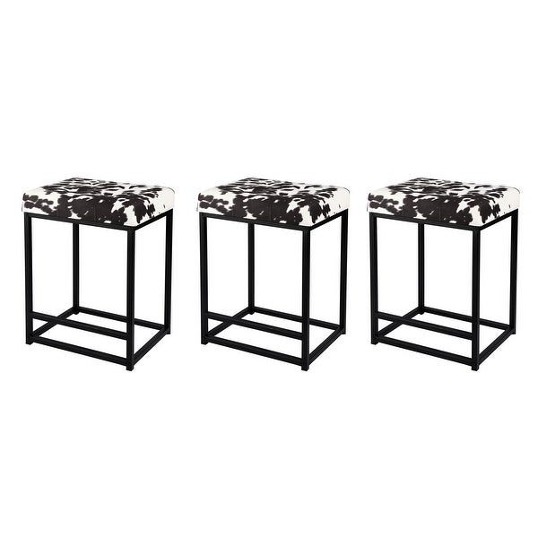 24 Inch Square Upholstered Metal Bar Stool with Fabric/Leather Seat，-Set of 3