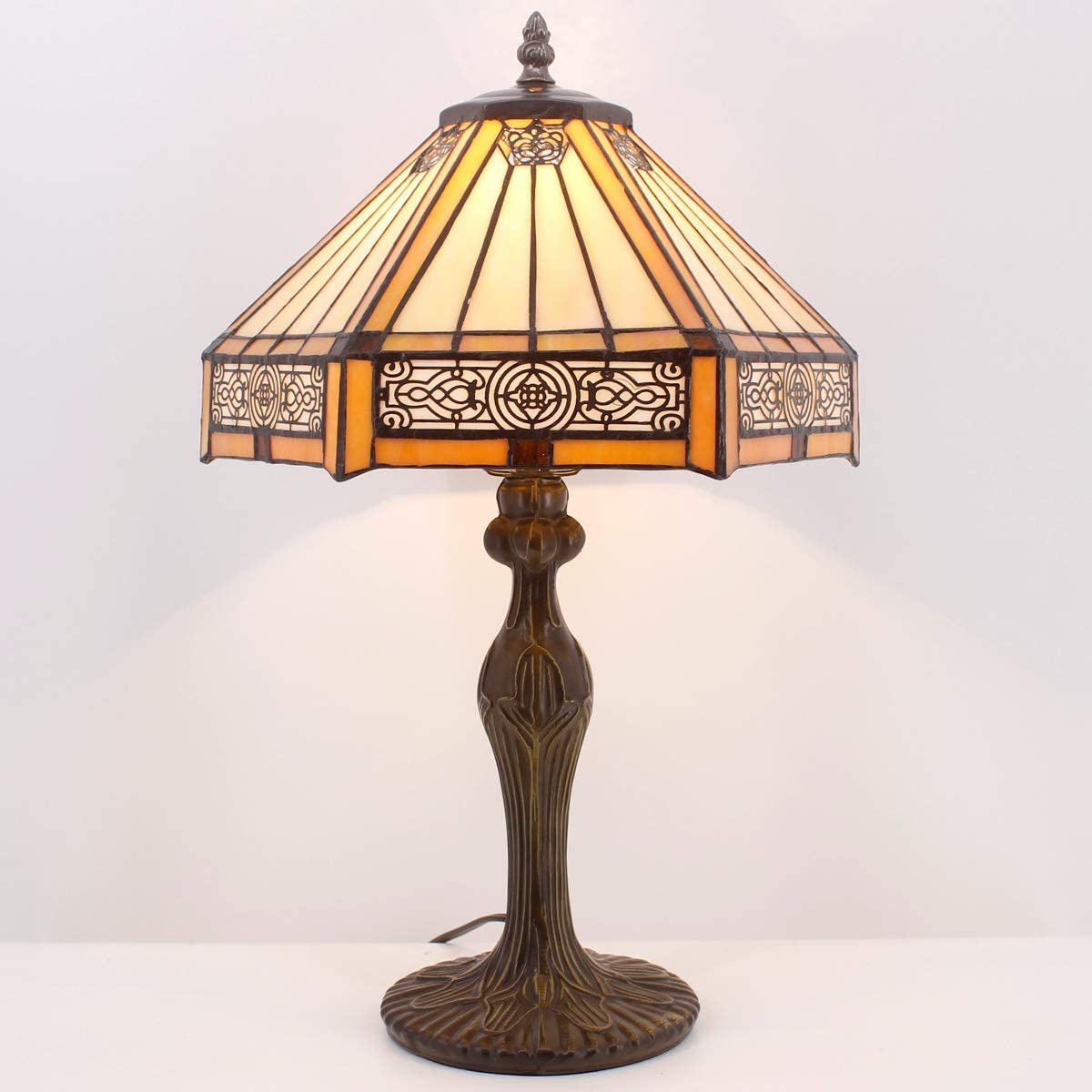 SHADY Tiffany Lamp Yellow Hexagon Stained Glass Mission Style Table Lamp Desk Bedside Reading Light 12X10X18 Inches Decor Bedroom Living Room Home Office S011 Series