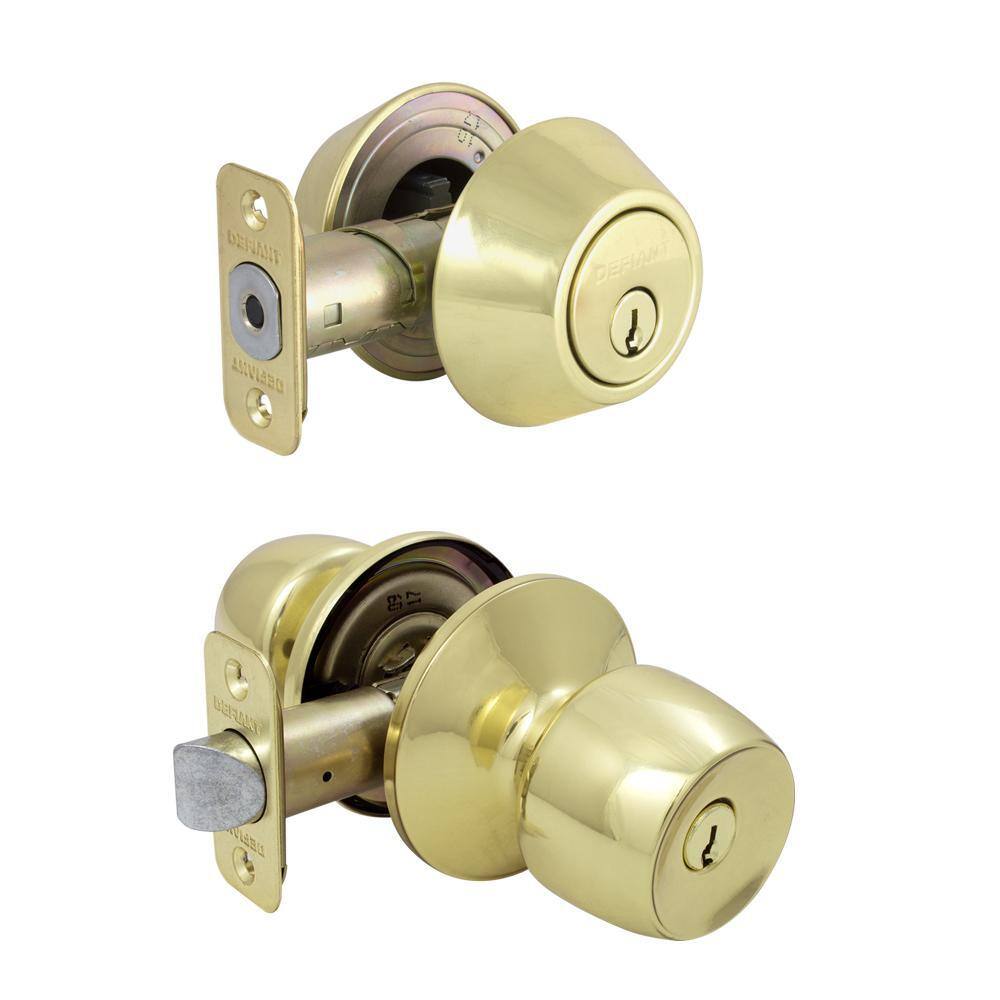 Defiant Naples Polished Brass Combo Pack with Single Cylinder Deadbolt 32MYE7D1B