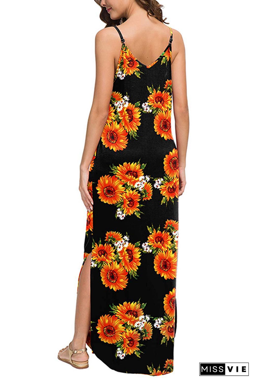 Sling V-Neck Sunflower Dress