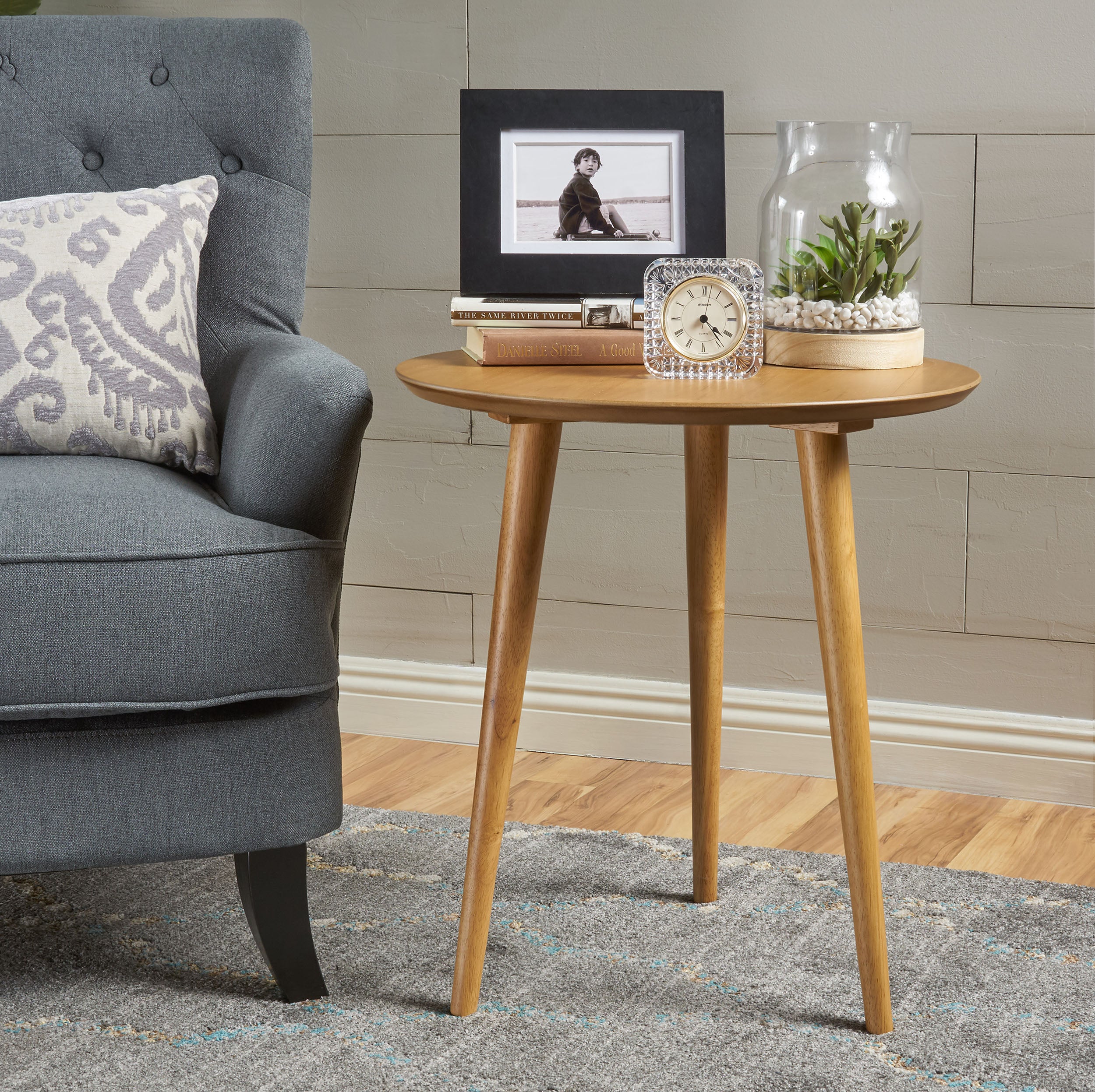 Evangeline Finished Wood End Table w/ Faux Wood Overlay