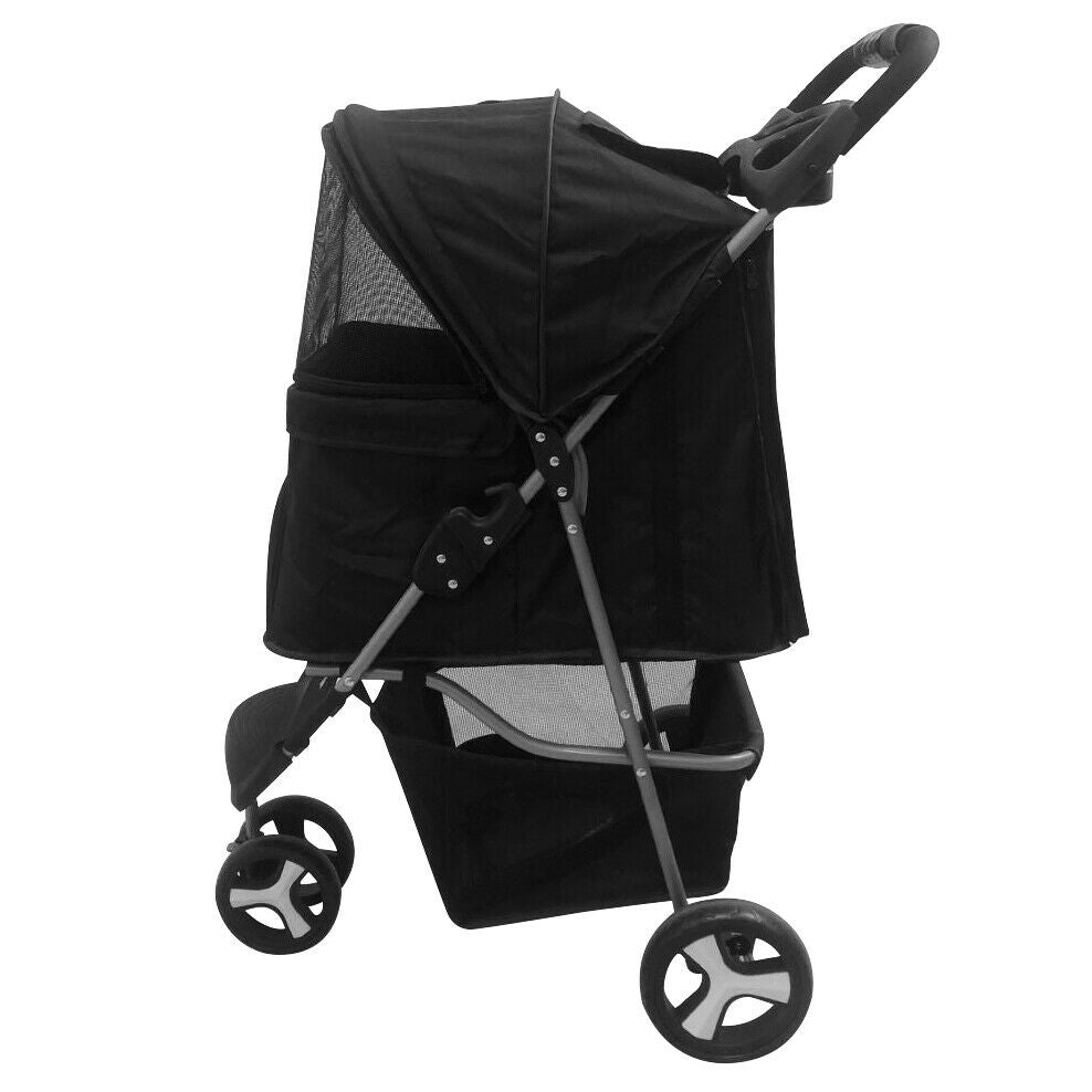 ZENSTYLE Foldable Pet Stroller 3 Wheels for Cats and Dogs Carrier Strolling Cart with Storage Basket