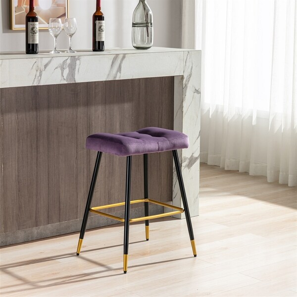 Bar Stools Vintage Style Velvet Footrest Counter Height Dining Chairs