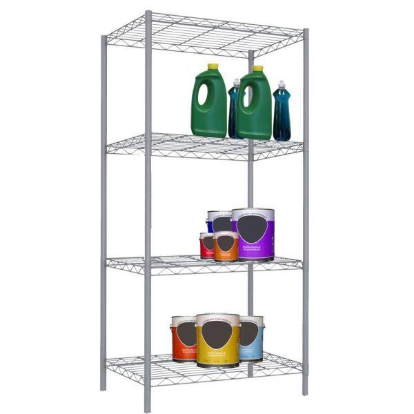 Home Basics Gray 4-Tier Steel Wire Shelving Unit (14 in. W x 47 in. H x 21 in. D) HDC51901