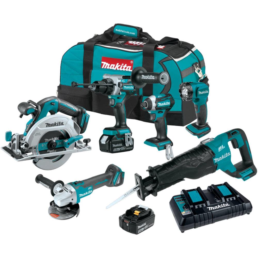 Makita 18V LXT Lithium-Ion Brushless Cordless 6-Pc. Combo Kit (5.0Ah) XT616PT from Makita