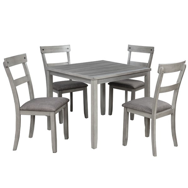 Wood 5 Piece Dining Table Set with cushions， Light Gray