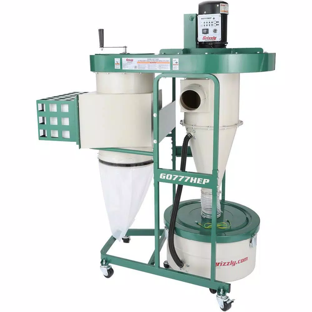 Grizzly Industrial 1-1/2 HP Ultra-Quiet Dual-Filtration HEPA Cyclone Dust Collector and#8211; XDC Depot