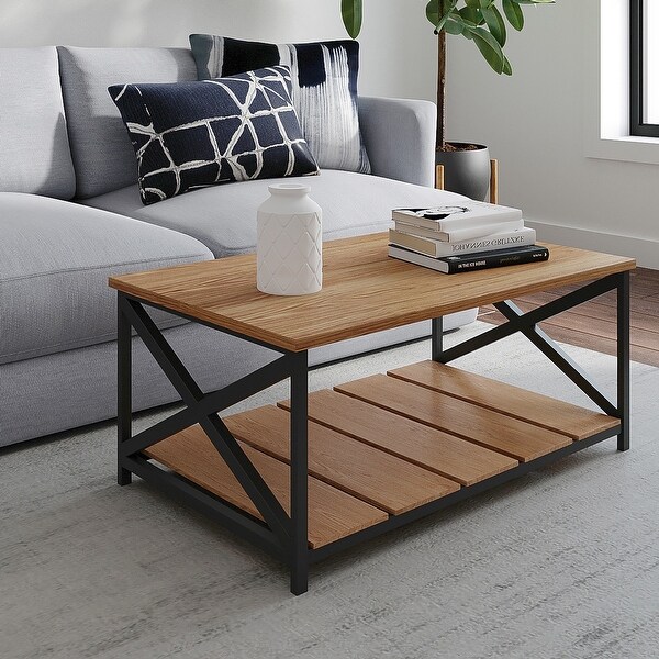 Sullivan Rustic Industrial Coffee Table with Slatted Shelf