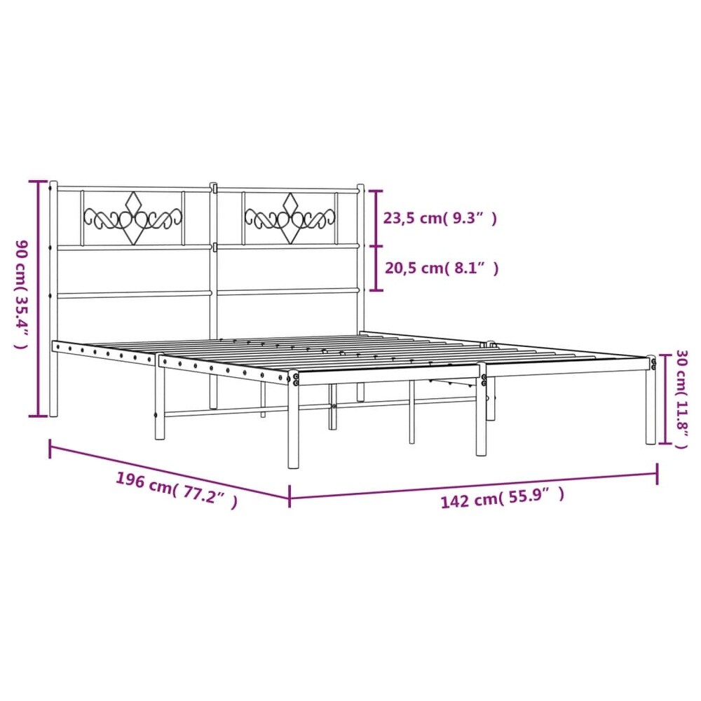 vidaXL Metal Bed Frame with Headboard White 53.1\