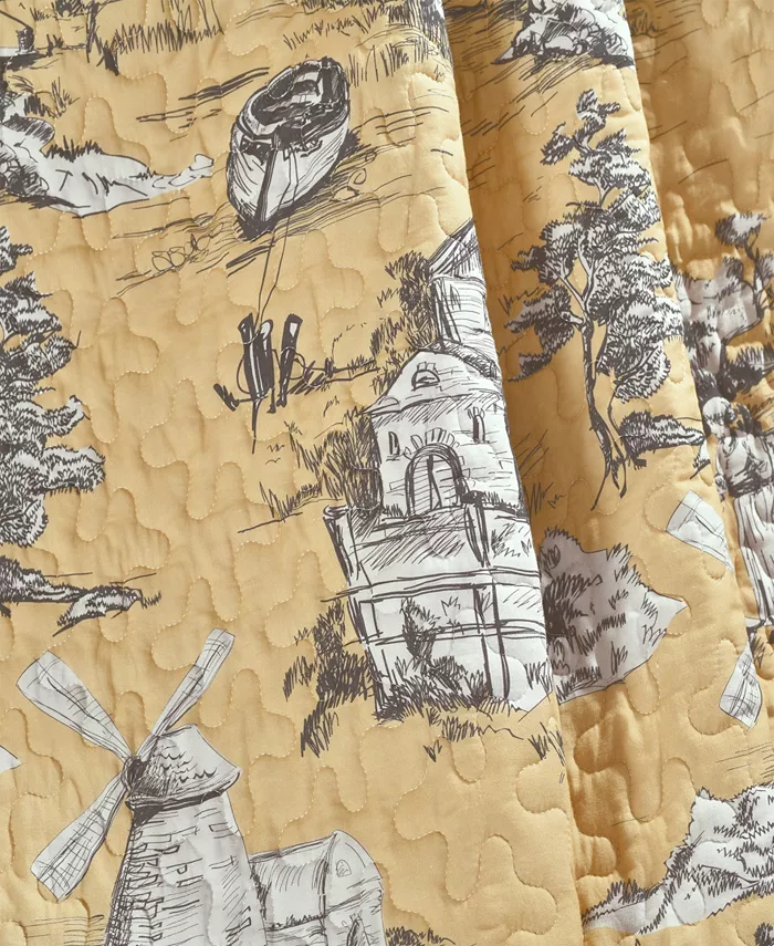 Lush Dandeacute;cor French Country Toile Cotton Reversible Throw Blanket