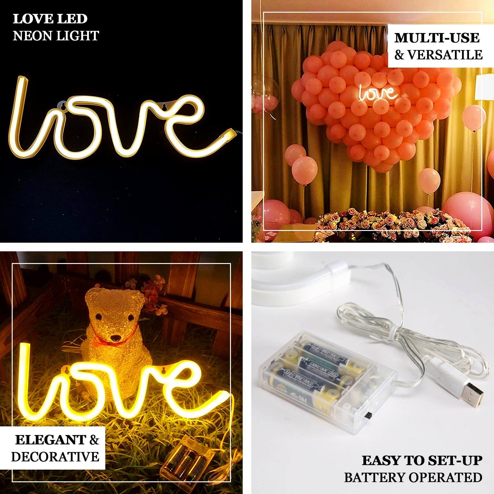 Love Neon Light Sign, LED Reusable Wall Decor Lights USB and Battery Operated 13