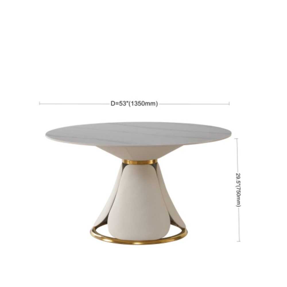 53in Modern Gold Round Dining Table Set with Stainless Steel Base with 6 pcs Chairs