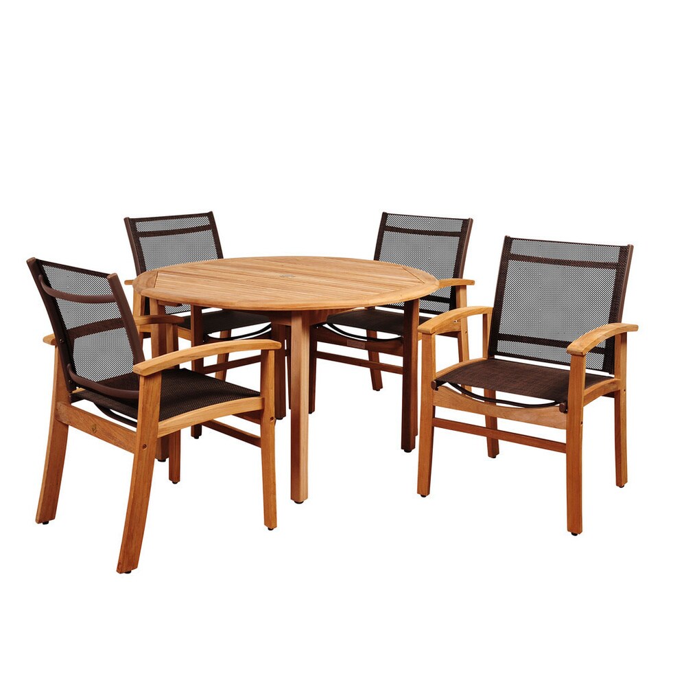 Amazonia Teak Luna 5 piece Round Patio Dining Set   5 Piece