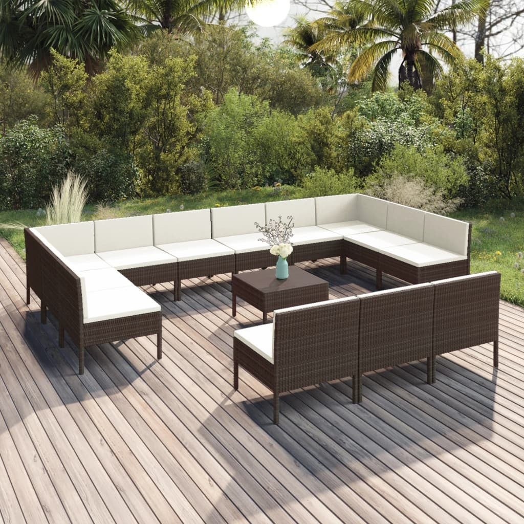 14 Piece Patio Lounge Set with Cushions Poly Rattan Brown