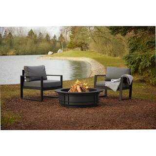 Real Flame Leonard 41 in. W x 13 in. H Round Outdoor Powder Coated Steel Wood Burning Fire Pit in Gray with Protective Cover 980-GRY