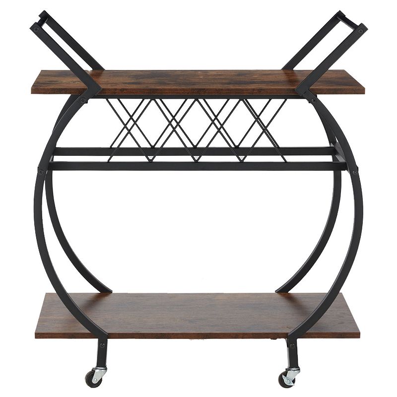 Jomeed Wood and Metal Portable Kitchen Bar or Coffee Cart with Wine Rack， Brown