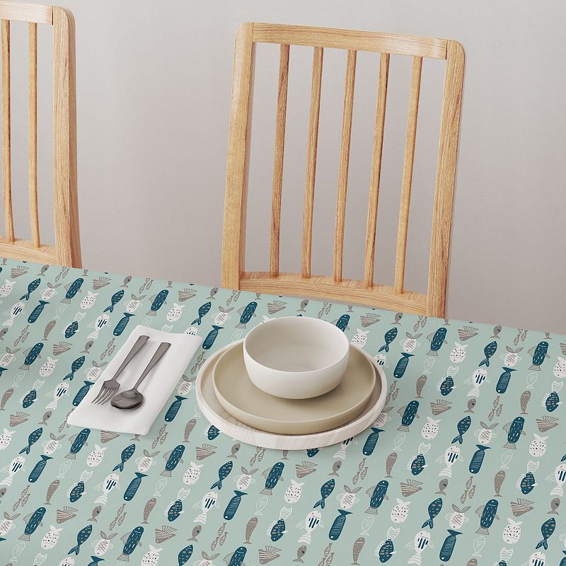 Square Tablecloth， 100% Polyester， 54x54， Doodle Fishes