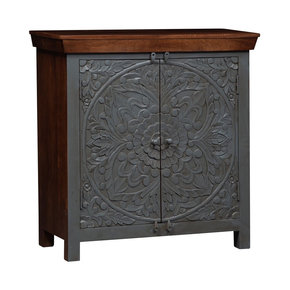 Sahana Warm Nutmeg Teal 2 Door Accent Cabinet