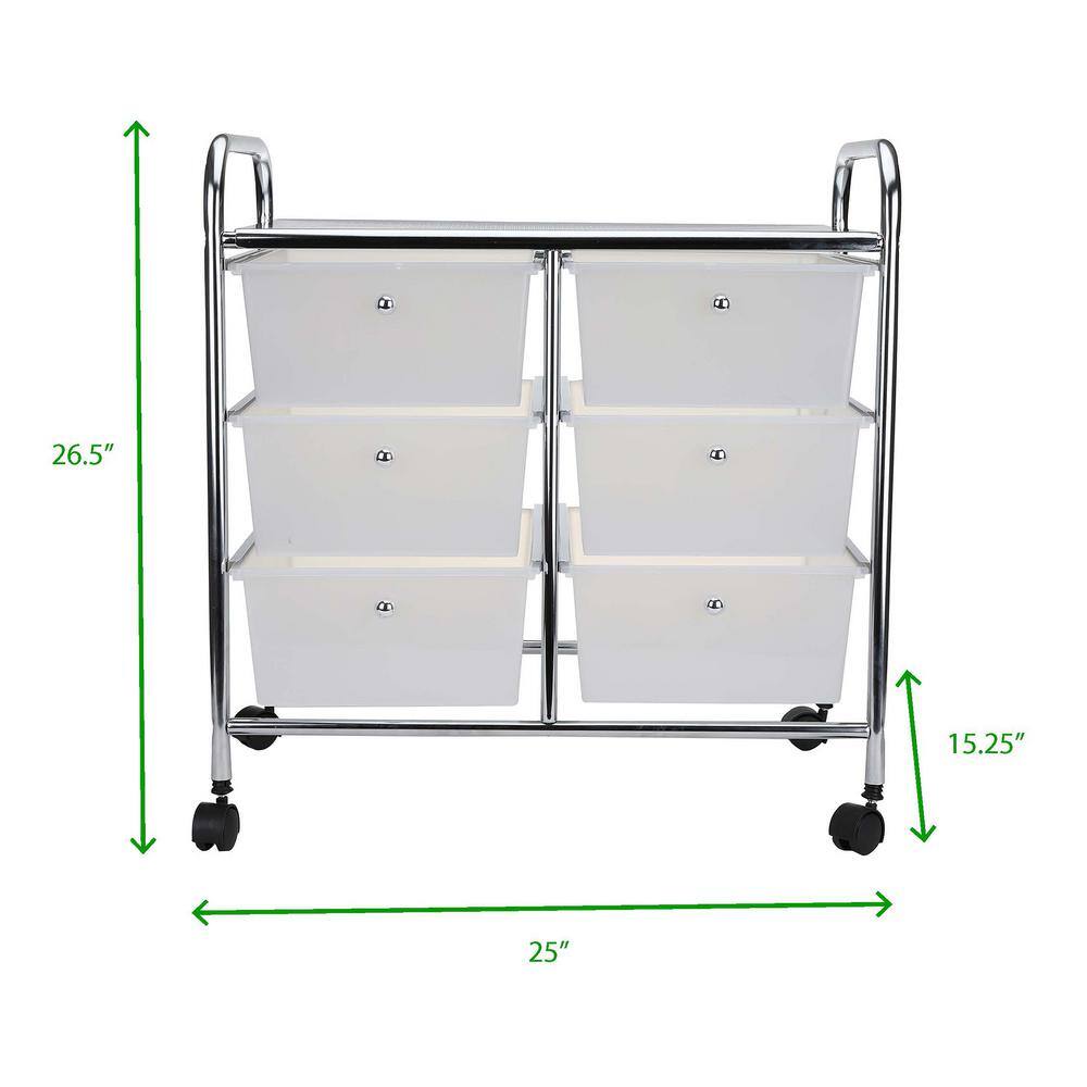 Mind Reader 3-Tier 6-Drawer WhiteSilver Storage Drawer Rolling Utility Cart All-Purpose 3TROLL6-WHT