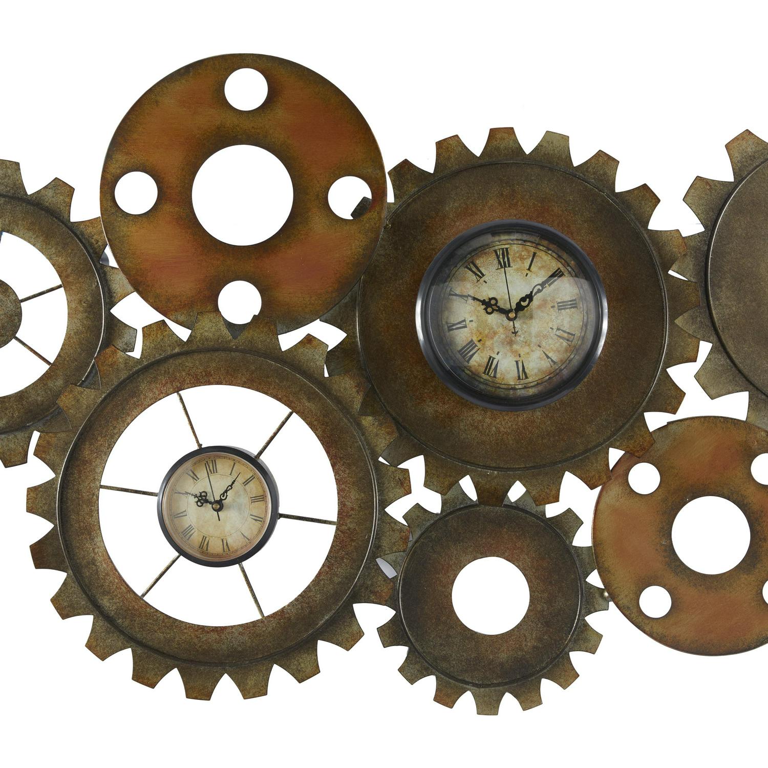 DecMode 17 x 34 In. Brown Metal Industrial Wall Clock