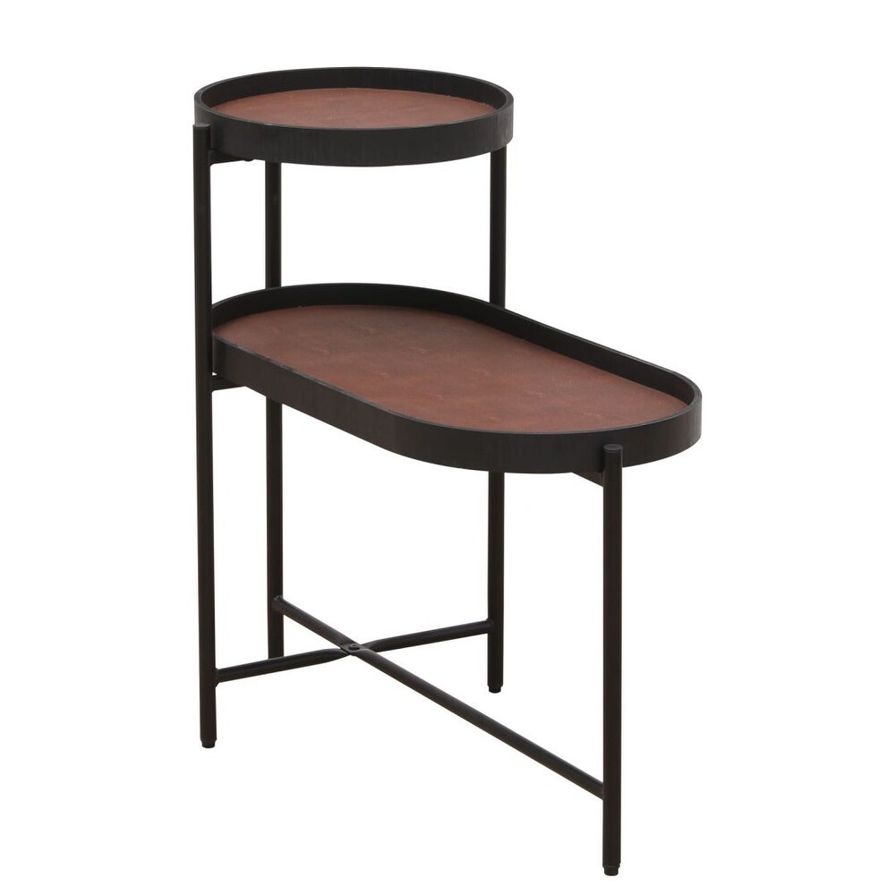 Modern 2 Layer Side Table Brown Tray Top Metal Frame Living Room Cafe