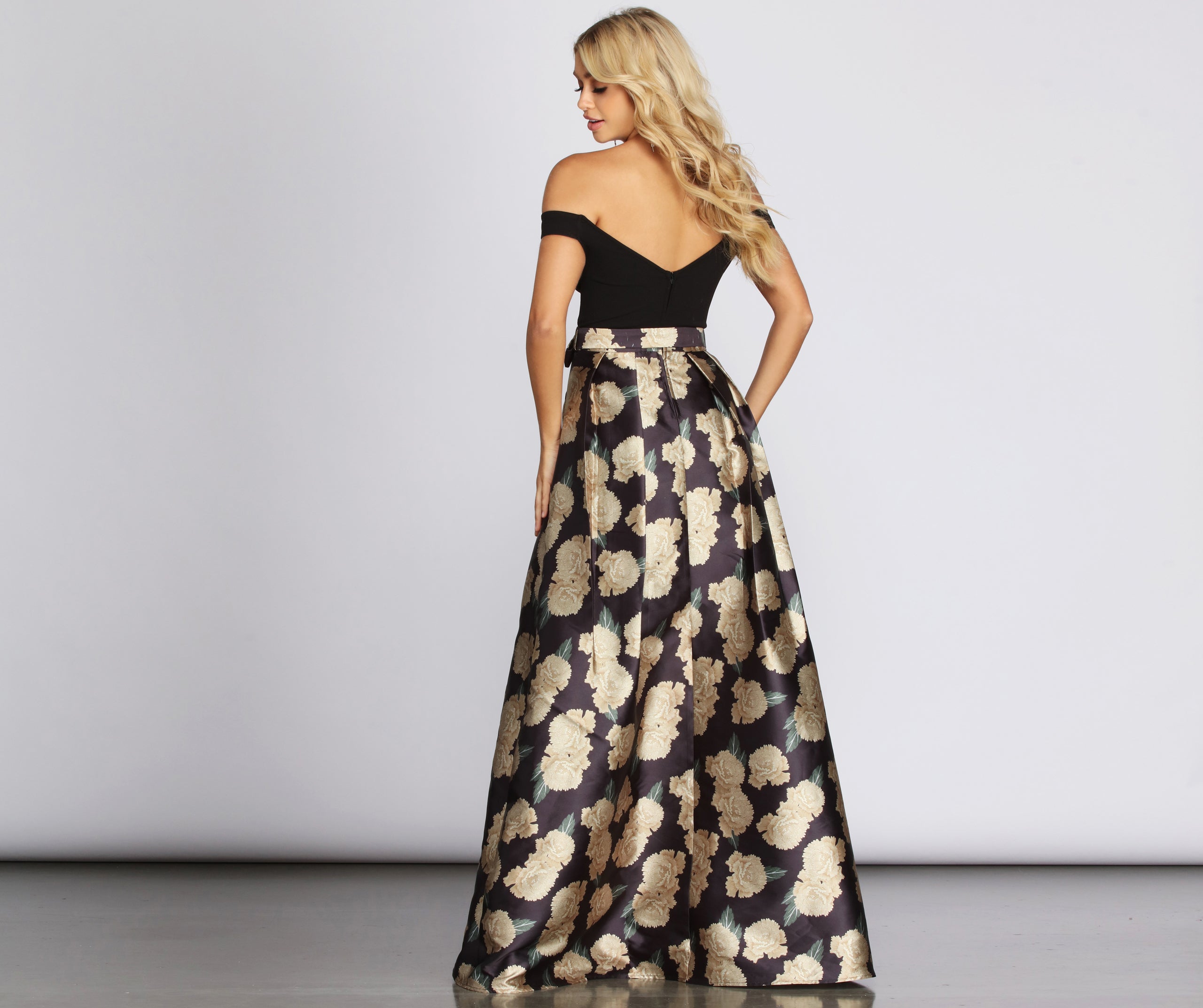 Maude Floral Woven Satin Gown