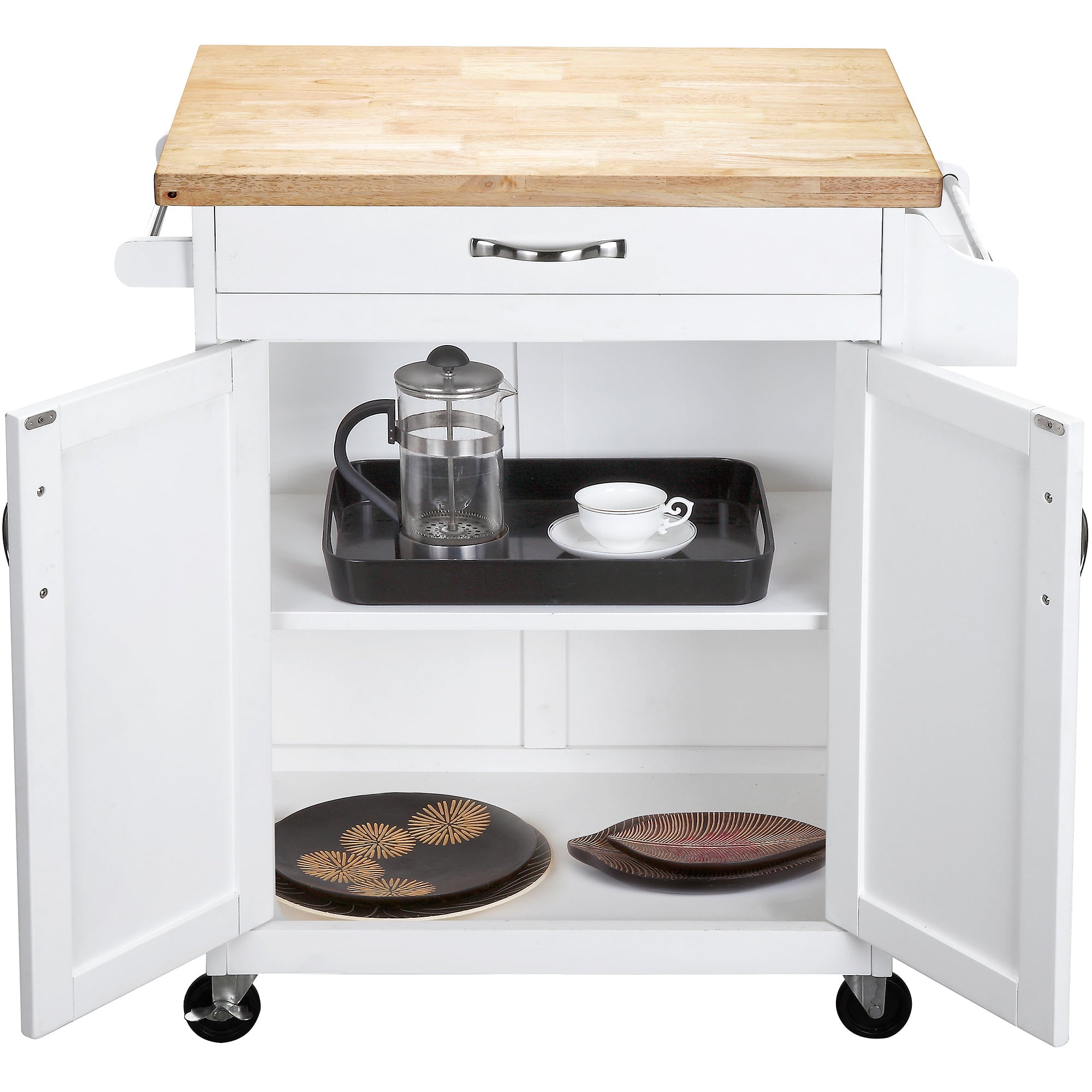 Mainstays Kitchen Island Cart with Drawer and Storage Shelves, White