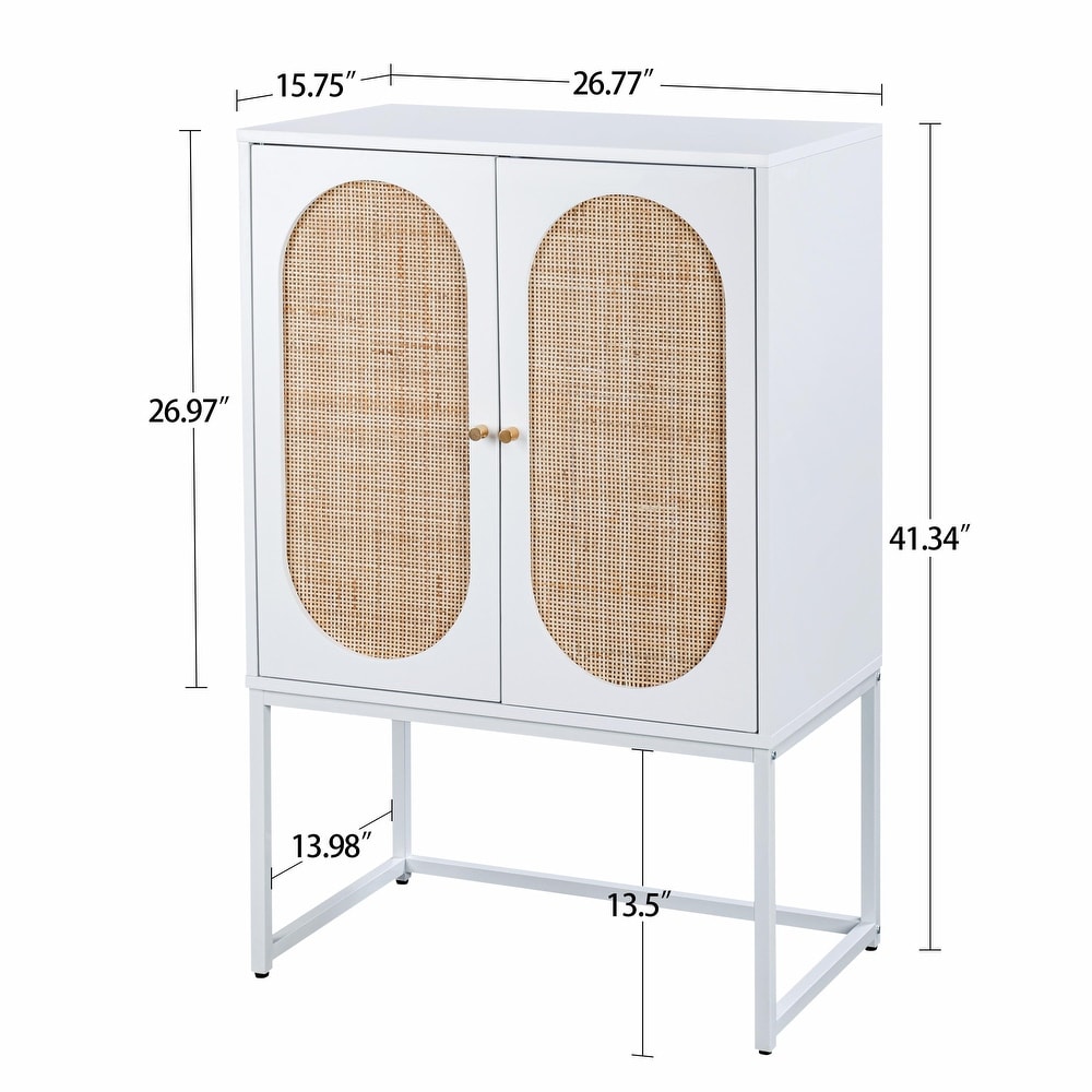 Set of 2 Rattan High Cabinets with 2 Doors and Adjustable Shelf