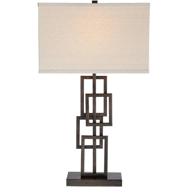 High Set Of 2 Dark Bronze Off white Linen Rectangular Shade For Bedroom Living Room Nightstand Office