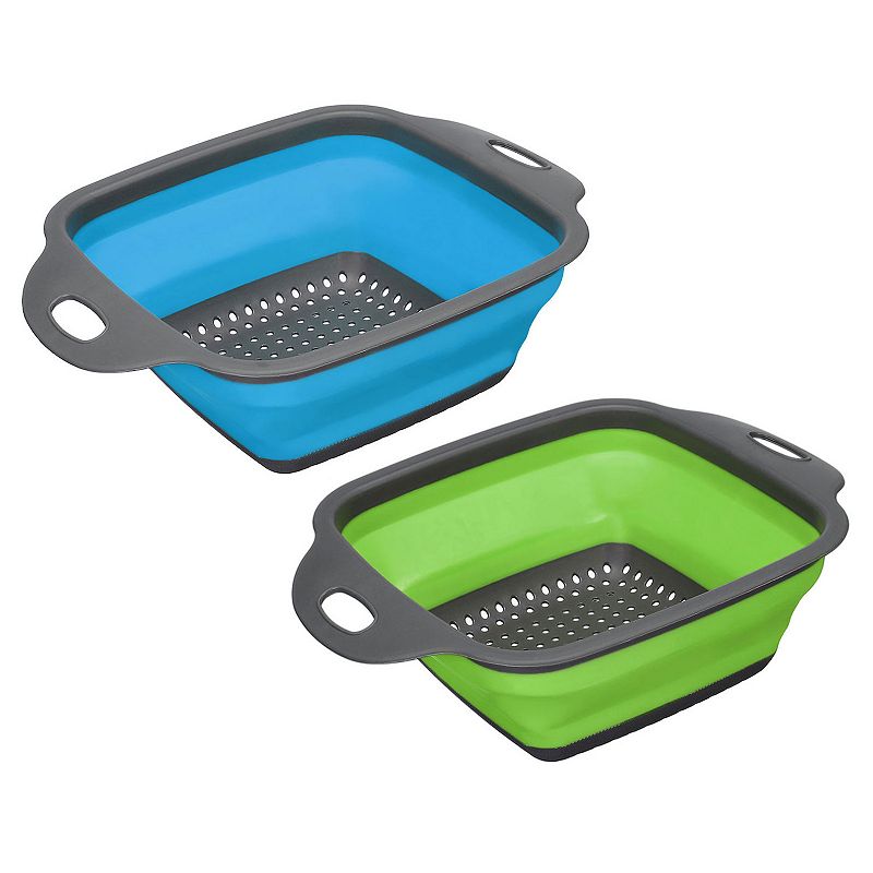 Collapsible Colander Set， 2 Pcs Silicone Square Strainer， Small