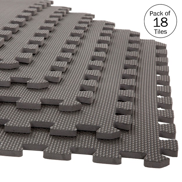 Foam Flooring Tiles 18 pack Interlocking Eva Foam Pieces Non toxic Floor Padding For Playroom Gym Or Basement By Stalwart gray