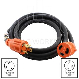 AC WORKS 10 ft. SOOW 103 3-Prong NEMA L5-30 125-Volt 30 Amp Generator Rubber Extension Cord L530PR-010D