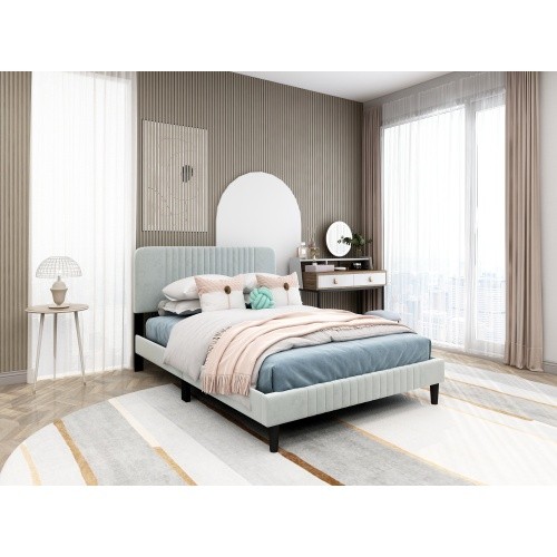 Full Size Platform Bed  Linen  Light Grey W1316584...