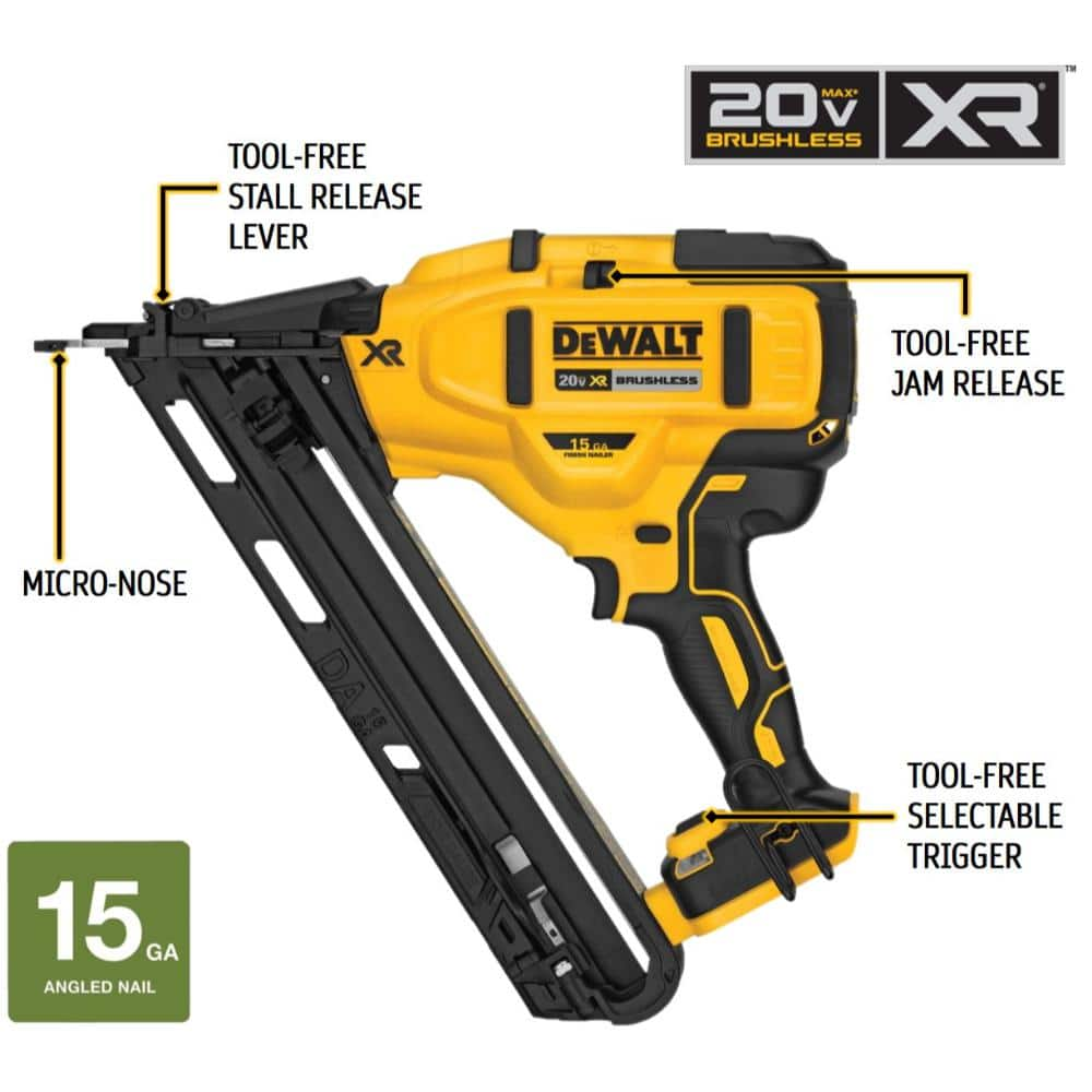 DEWALT 20V MAX XR Lithium-Ion Cordless 15-Gauge Angled Finish Nailer (Tool Only) DCN650B