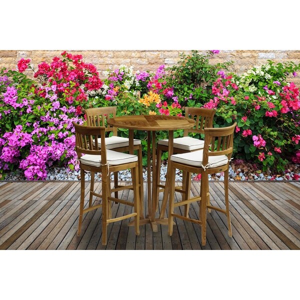 Chic Teak Miami Teak Wood Round Outdoor Patio Bar Table，35 inch